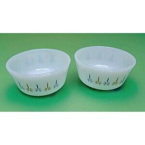 Anchor Hocking Fire King 434 Starburst Candle Glow 6 oz Custard Ramekin Set Of 2